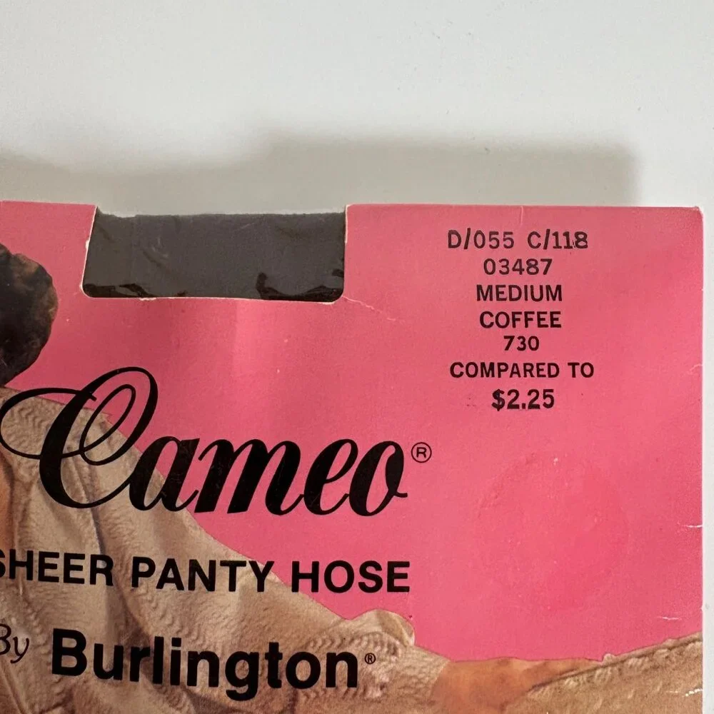 Burlington Cameo Sheer Pantyhose Medium Coffee Reinforced Panty & Toe Vintage